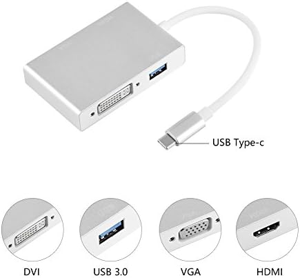 Yosoo 4-in1 USB-C סוג C ל-/DVI/VGA ממיר מתאם עם 3.0 כבל USB 4K פלט תומך מתאים למחשבים ניידים טלוויזיה טלוויזיה