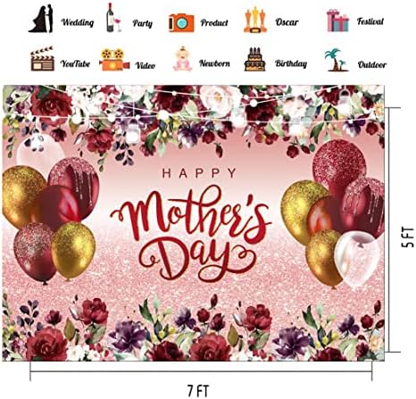 Chaiya 7x5ft יום האם רקע פרחים בלונים רקע מסיבת אמהות אמהות קישוט קישוט ענק