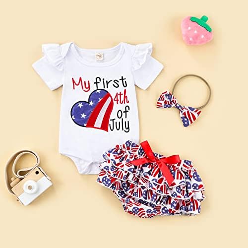 תינוקת Sunwittafy התינוקת הראשונה שלי 4 ביולי תלבושות שרוול קצר רומפר דגל אמריקאי דגל פרע מכנסיים