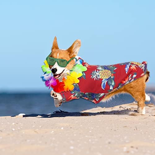 SMXXO 3 חתיכות חולצת כלבים הוואי, בגד בגדי גור עם משקפי שמש מגניבים של תריס וסט צבעוני, חולצת קיץ לכלבים