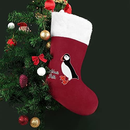 ציפור אטלנטיק פאפין גרבי גרבי חג המולד עם אח קטיפה תלויה לעיצוב עץ חג המולד