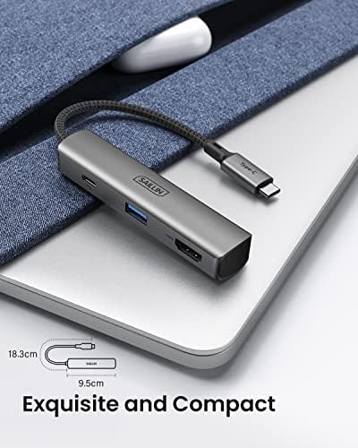 מתאם USB C ל- HDMI Multiport, Saillin Aluminum 3 ב- 1 USB C Hub עם 4K HDMI, 100W טעינה PD, USB-C/Thunderbolt