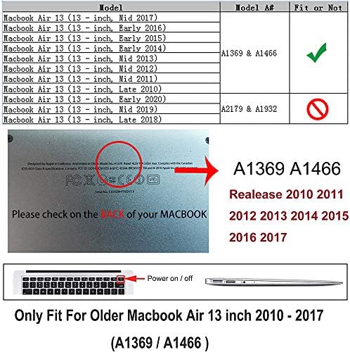 מארז רובן עבור MacBook Air 13 אינץ ', גרסה ישנה יותר 2010-2017 שחרור, Slim Snap on Hard Shell Cover Protectien