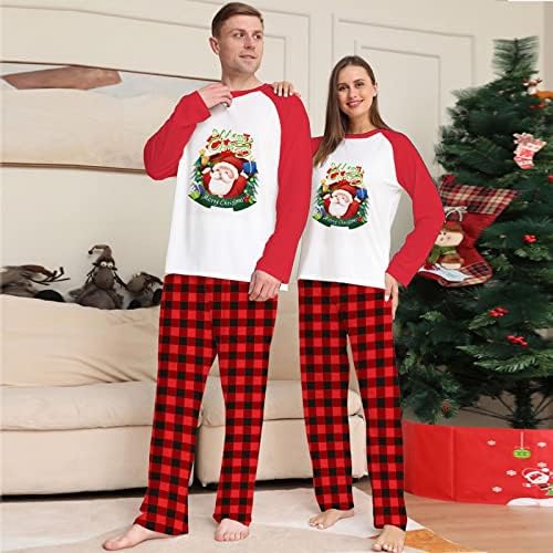 ערכות פיג'מה רכות של DKSLD, חולצת שרוול ארוך של סנטה הדפס עם מכנסיים משובצים לנשים/גברים/ילדים/זוגות