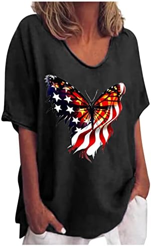 2023 צמרות יום עצמאות צמרות כותנה לנשים פשתן פשתן אמריקאי כוכב כוכב פרפר מפוסה פרפר גרפי חולצה