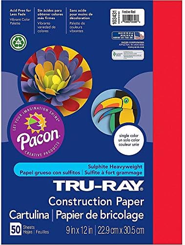נייר בנייה של Pacon Tru -Ray Sulphite - 9 x 12 - אדום חגיגי