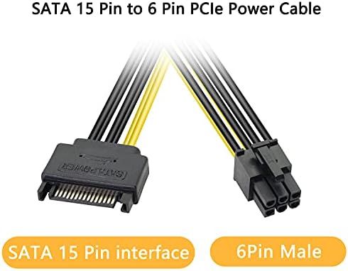 Gelrhonr SATA עד 6 PIN כבל חשמל PCIE, SATA 15 PIN זכר עד 6 PCI PCI EXPRES