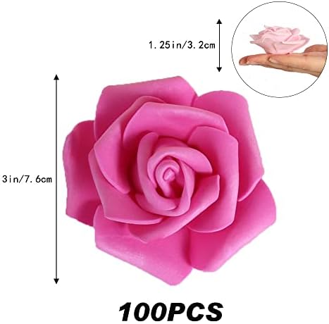Insunsix 100 pcs ראשי ורדים ורודים ורדים, 3 אינץ 'סומק פרחי דמוי דמוי מלאכותיים ורד מלאכותי ללא גזע מזויף