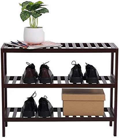 ספסל מדף נעליים במבוק, אחסון נעליים, מדף תאים רב-פונקציונלי בן 3 שכבות, יכול לשמש למסדרון כניסה, חדר