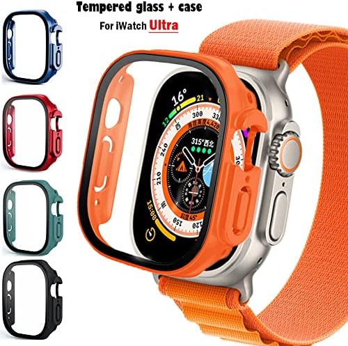 AHGDDDA זכוכית+מארז ל- Apple Watch Ultra 49 ממ רצועה חכמה פגוש מחשב+מגן מסך כיסוי מזג Iwatch