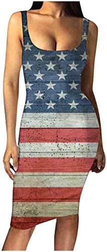 יום העצמאות של הוקסין שמלת טנק סקסית של גוף גוף לנשים טרנדי 4 ביולי כתף קרה פס ללא שרוולים שמלות