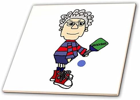 3רוז אישה זקנה חמודה ומצחיקה שמשחקת כדורסל ספורט קריקטורה פרישה-אריחים