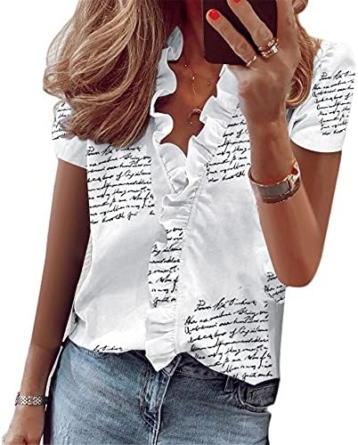 Andongnywell צבע מזדמן של נשים מזדמן v צוואר פרעול שרוול קצר חולצה חולצה חולצה חולצה חולצות
