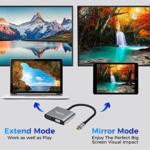 TOGCONN USB C ל- HDMI VGA מתאם ， סוג C עד VGA כפול מתאם HDMI התואם ל- MacBook Pro, iPad Pro/Air,