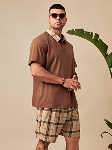 תלבושות שני חלקים לגברים גברים חולצת פולו משובצת ומכנסיים קצרים עם שרוך