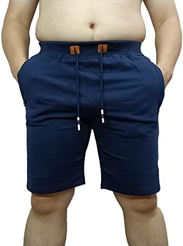 Nopuper Mens 2-חבילות מכנסי כותנה מזדמנים מכנסיים קצרים אימון נוח מכנסי זיעה קצרים 7 אינץ 'עם כיסי רוכסן מותניים