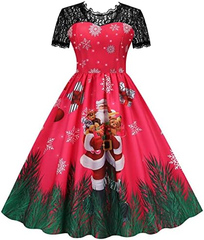חג המולד בציר שמלות נשים פרחוני תחרה קצר שרוול קוקטייל המפלגה שמלה חמוד גבוהה מותן נדנדה שמלת שמלה