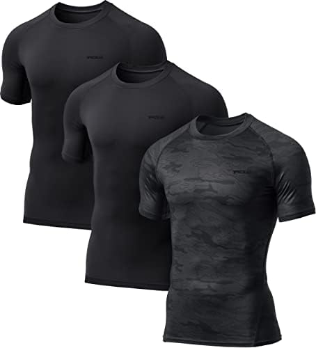 TSLA 1 או 3 חבילות UPF 50+ מהירות מהירות של חולצות דחיסה של שרוול קצר יבש, חולצת אימון אתלטית, שומר פריחה