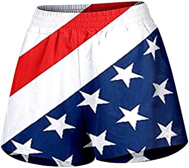 Ruiruilico 4 ביולי דגל אמריקה דגל אמריקה מכנסיים קצרים של נשים קיץ סתמי מלחמה מותניים אלסטיים עם כיסים