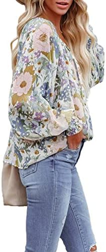 נשים חולצות אופנה שרוול ארוך צווארון רופף מזדמן פרחוני נמר מודפס שיפון חולצות חולצות וחולצות