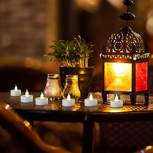 תה אורות נרות: הוביל תה אורות נרות סוללה מופעל נרות מנורת מציאותי ובהיר מהבהב חג מתנה לאורך זמן 100 +