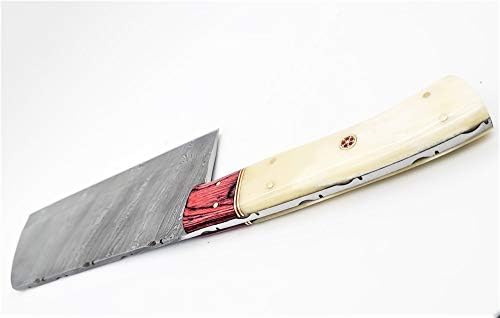 DKC-187-CL-DS אדום הודי אדום CLEAVER DAMASCUS STEEL SHEEF סכין 12 ארוך 7.25 להב 16.5 גרם