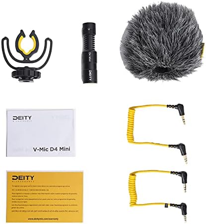 Deity V-Mic D4 Mini Video Microphone דירוג רוח 20 קמש, ריצות של 1-5V ממצלמות, טלפונים ומקליטי שמע