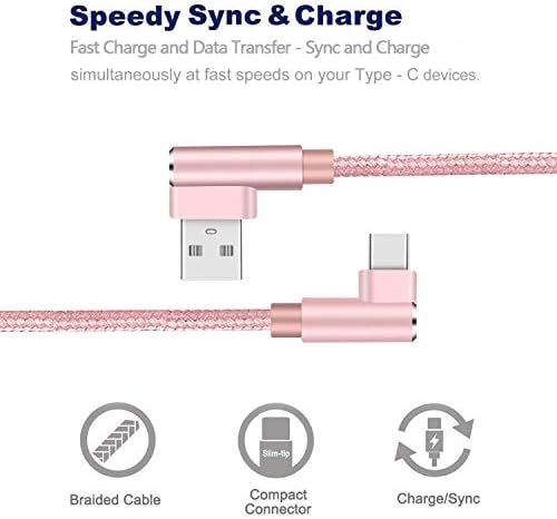 כבל USB C זווית ימנית, סוג C 90 מעלות, כבל USB קלוע C כבל סינכרון טעינה מהיר של כבל C.
