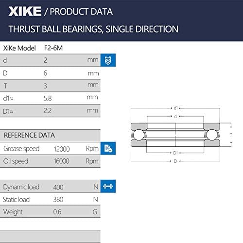 XIKE 10 Pack F2-6M מיסבים 2x6x3mm כלוב פלדה, מהירות גבוהה ופלדת כרום מיסבי דחף קטנים.