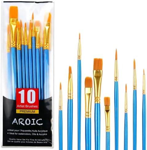 אקריליק מברשת צבע סט, 1 חבילות / 10 יחידות מברשות צבעי מים ציור מברשת ניילון שיער מברשות לכל המטרה שמן בצבעי