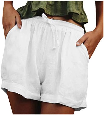 פשתן כותנה ברמודה מכנסיים קצרים לנשים אלסטי במותניים גבוהות בצבע אחיד מכנסי מטען קצרים מכנסי זיעה קיץ מזדמנים עם