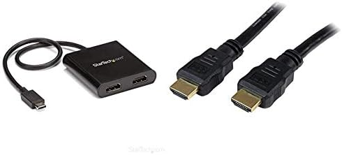 Startech.com 1x מתאם 2 -יציאות - USB -C ל- HDMI מפצל וידאו - חלונות אולפים עם 2x 2M 4K כבלי HDMI במהירות