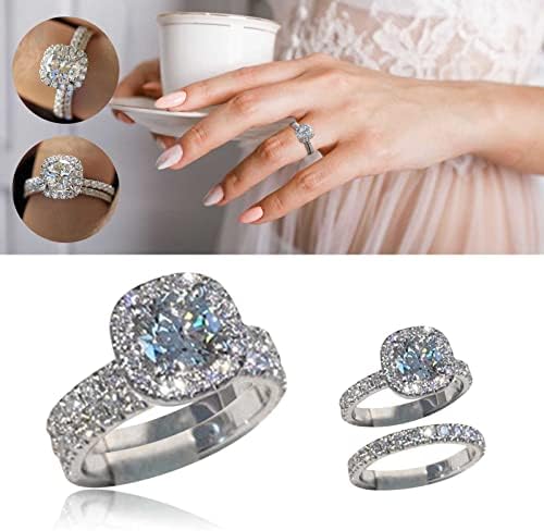 להקת חתונה לנשים מצלצלות עגול יהלום להקת חתונה טבעת טבעת יהלום סט דברים