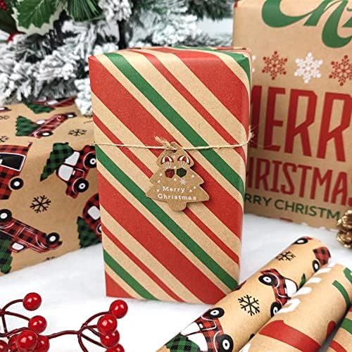 לגואל מיני קצר קטן חג המולד קראפט גלישת נייר רול עם לחתוך קווים על הפוך - אדום &מגבר; ירוק באפלו משאית לחג,