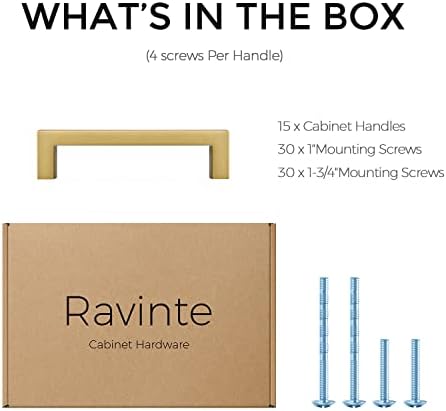 Ravinte 10 חבילה 1-1/4 אינץ 'ידיות ארון מטבח ו -15 חבילות 3 אינץ' פליז מוברש מטבח ידיות ארונות מרובעות