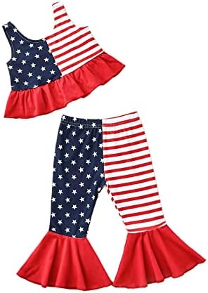 xiqaalombvt 4 ביולי פעוטות בנות בגדי תלבושת דגל אמריקאי דגל אמריקאי פרע שרוולים יבול עליון חולצה.