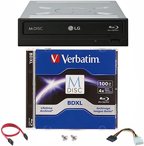 LG WH16NS40 16X BLU-RAY BDXL DVD CD CD צורב כונן מבער פנימי עם 100 ג'יגה-בייט M-DISC BDXL + כבל