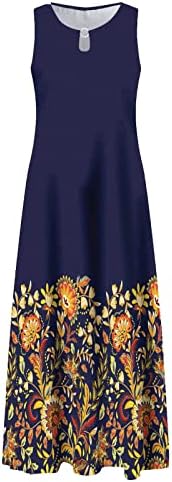 דפוס מזדמן של פרגירון, שמלה גדולה לשמלה עגול צוואר עגול שמלה ארוכה ללא שרוולים