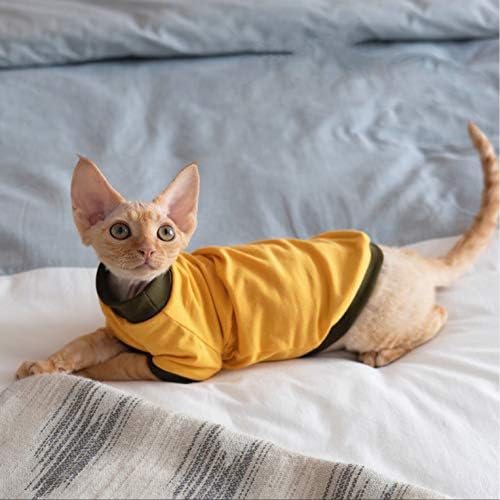 בגדי חתול חסרי שיער של אוצסטין, סוודר צהוב דק טהור כותנה טהור, מתאים לספינקס, קורנוול רקס, דבון רקס,
