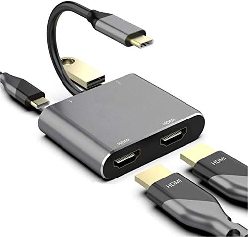 מתאם USB C עד כפול HDMI, USB מסוג C עד יציאות HDMI כפולות, יציאת USB 2.0, יציאת מסירת חשמל, USB C ל- HDMI