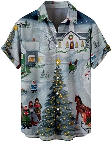 כפתור הגברים לחג המולד של Dsodan חולצות שרוול קצר, חג המולד מצחיק סנטה קלאוס הדפס באולינג חולצות