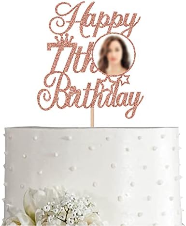 זהב ורד 77 טופר עוגת יום הולדת לצילום, נצנצים נשים שמחות קישוט יום הולדת 77 עם מסגרת צילום, אבזרי צילום למסיבה