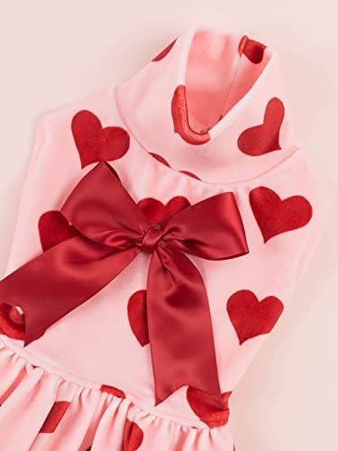 Qwinee Heart הדפס שמלות כלב עם עניבת שיער בעיצוב קשת, שמלת חתול חצאית מתוקה, בגדי חיות מחמד למסיבת יום הולדת לחתול