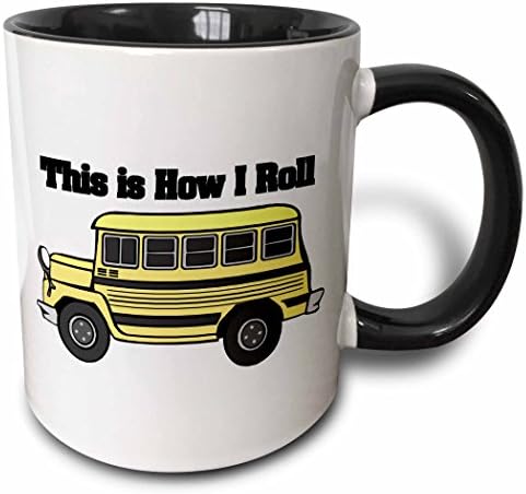 3 רוז ככה אני מגלגל אוטובוס בית ספר צהוב קצר ספל שני טון, 11 עוז, שחור / לבן