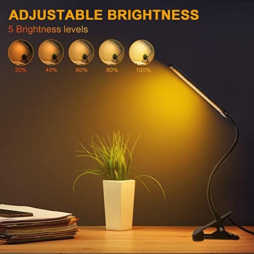 מנורת שולחן עבור משרד הבית, קליפ LED ענבר של 5W USB על אור, אור מהדק גוונו גמיש, 5 רמות בהירות,