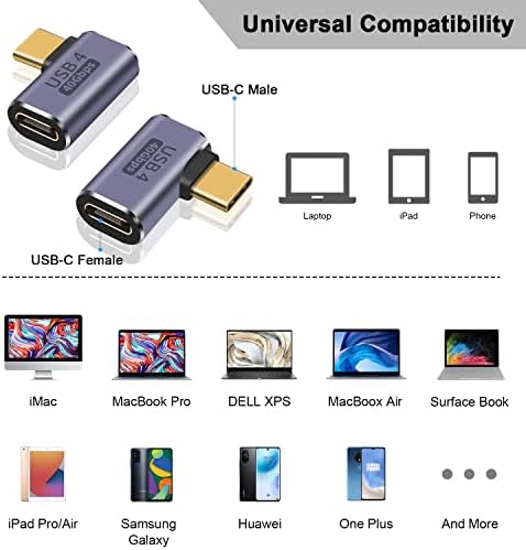 Poyiccot זווית ימנית מתאם USB C עבור כבל USB 4, 40 ג'יגה-ביט לשנייה USB 4 מתאם כבלים, 8K Video Type-C