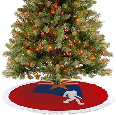 מפת דגל מדינת אריזונה חצאית עץ חג המולד ביגפוט לקישוטים למסיבות חג עם תחרה ציצית