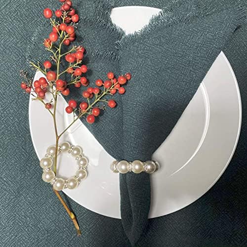 קינטינו פרל חרוזים מפיות טבעות מחזיק סט של 6, ריינסטון מפית טבעות לארוחת ערב שולחן מסיבות חתונות קבלות