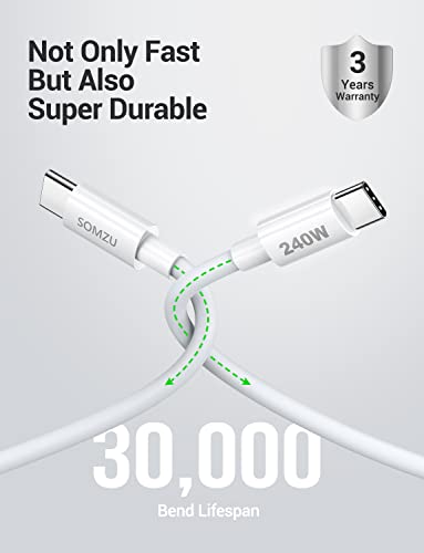 Somzu USB C כבל 240W טעינה מהירה עבור Apple USB C ל- USB C כבל טעינה 6.6ft/2M, USB PD 3.1 סוג