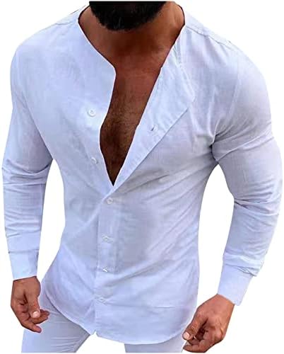 כפתור פשתן לגברים למטה קרדיגן חולצה עם שרוולים ארוכים שרירים מזדמנים